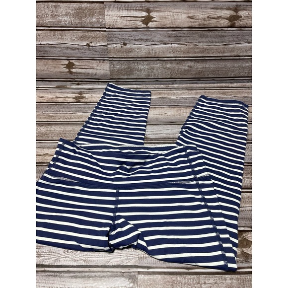 Athleta Leggings Blue White Stripe Size Small EUC - Picture 3 of 5